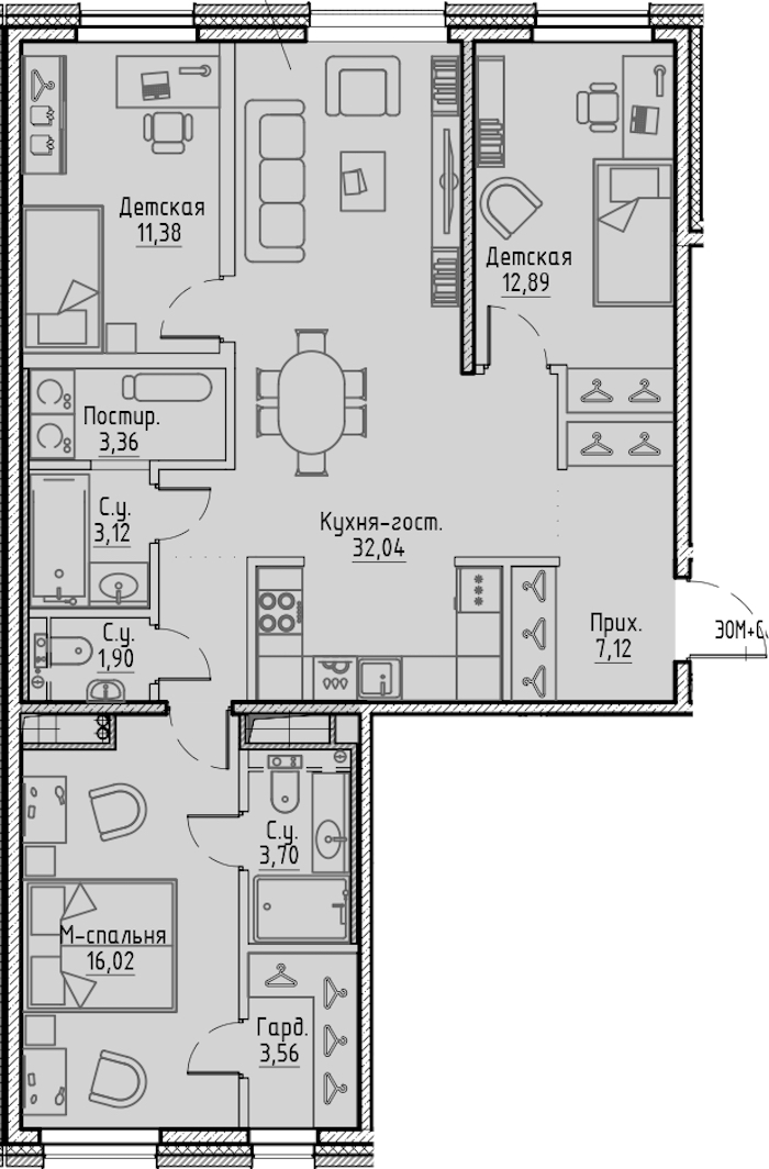 3-комнатная квартира 97.45 м², 4/7 эт., ЖК «LEGENDA Сампсониевский 32»